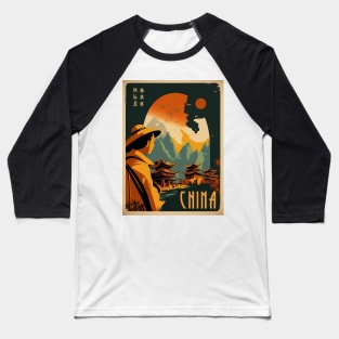 China Mountain Pagodas Vintage Travel Art Poster Baseball T-Shirt